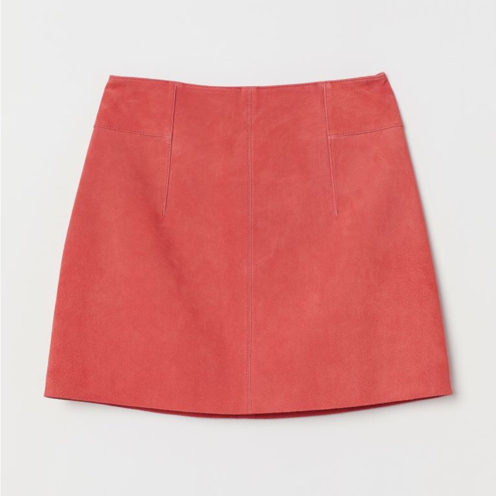 H&M coral genuine suede leather mini skirt SZ 12 NWOT